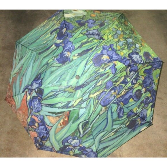 Irises Flowers by Vincent Van Gogh Compact Travel Umbrella Black Blue Free Ship - Picture 4 of 8